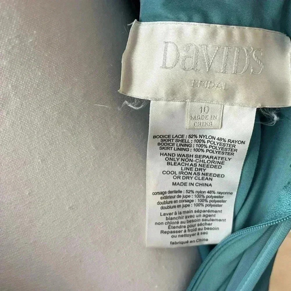 [10]Davids Bridal High Neck Laced Open Back Teal Green Bridesmaid Wedding Dresse - Picture 6 of 10